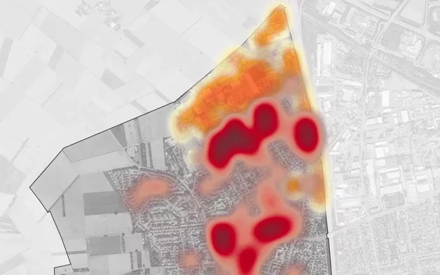 Stadtkarte, welche von Hitze betroffene Gebiete zeigt