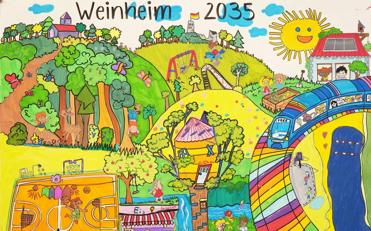Buntes gemaltes Bild von Kindern zum Thema Klimaschutz